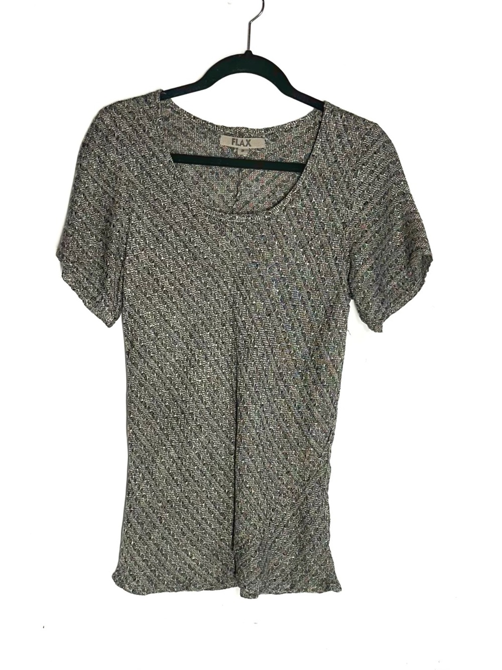 Flax Heathered Gray Short Sleeve Scoop Neck Top Size S 100% Linen
